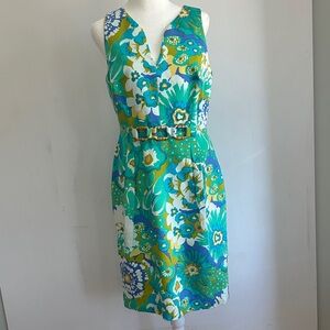 Carlisle Sheath Dress Retro 60’s Floral Resort Bamboo Accents Sz 8 NWOT